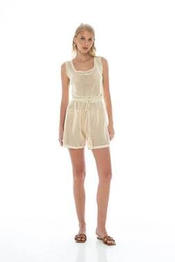 NEW PHIE COLLECTIVE mesh short romper in beige